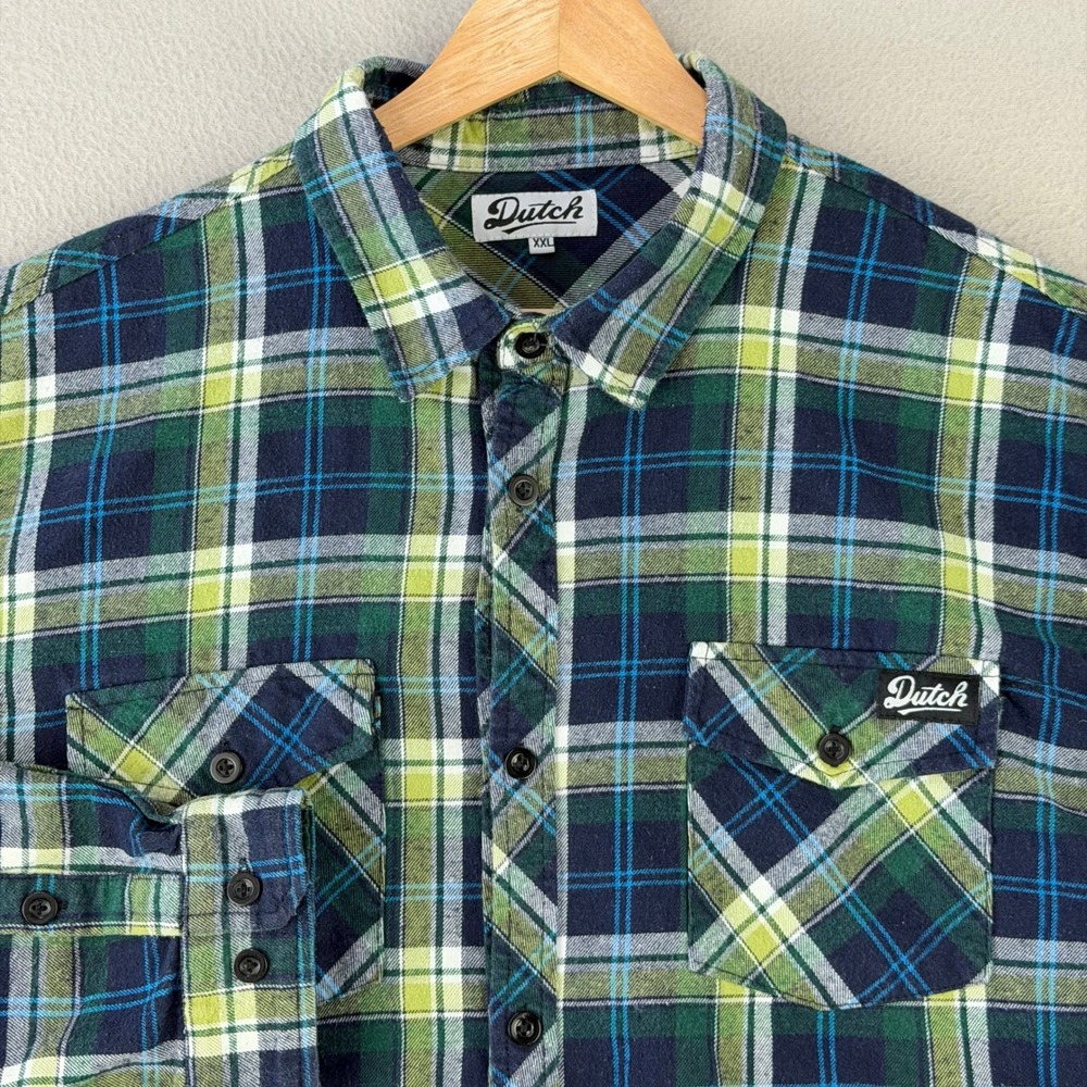 Dutch Bros Flannel Shirt Mens XXL Retro Plaid Long Sleeve Cotton Employee Work